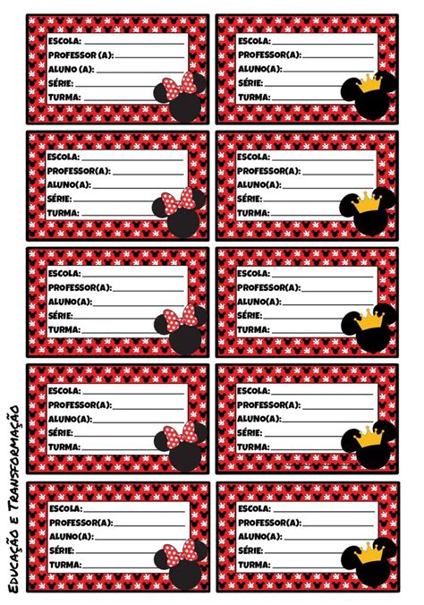 Mickey Mouse Party Name Tags With Red And Black Checkered Background