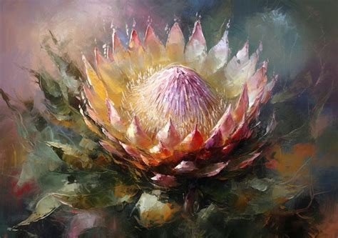 Premium Photo | A painting of a protea with a pink center.