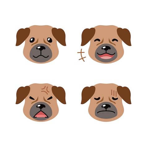 Conjunto De Caras De Perros Marrones Con Diferentes Emociones Vector