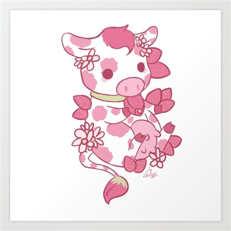 cute strawberry cow Art Print by darko | Society6