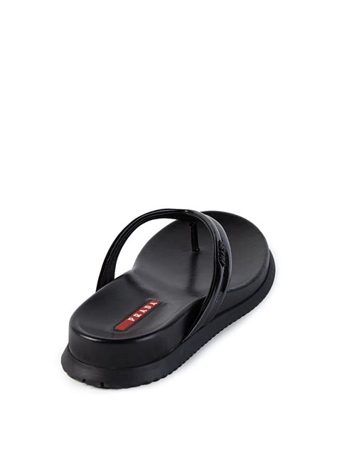 Lyst - Prada Patent Leather Flip Flops in Black