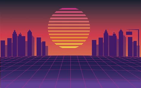 Premium Vector 1980 S Neon Sci Fi Landscape Retrowave Synthwave