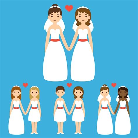 Premium Vector Cute Cartoon Lesbian Wedding Couples Set