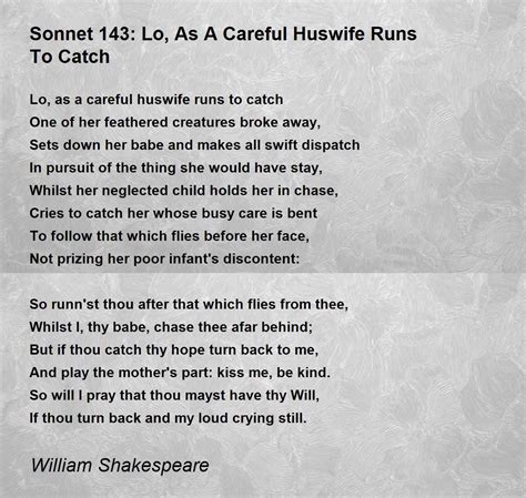 Sonnet 143 Lo As A Careful Huswife Runs To Catch Poem By William