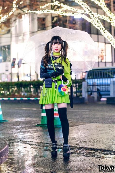 Japanese Idol Street Style w/ Clear Umbrella, Harness Jacket, WEGO ...