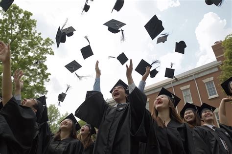 Premium Photo Graduates Throw Up Their Hats