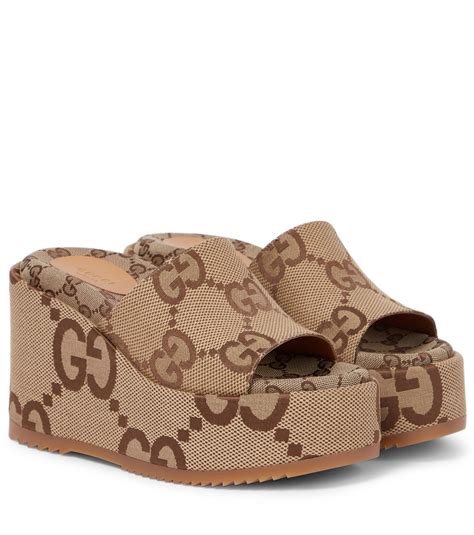 Gucci Jumbo Gg Wedge Platform Sandals In Brown Lyst