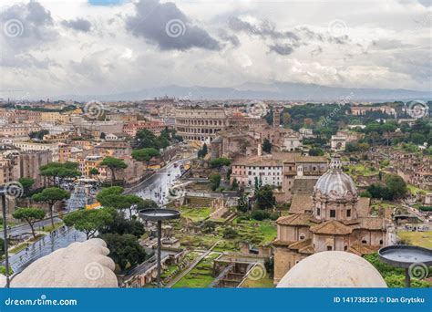 Aerial View of the Roman Forum and Colosseum in Rome, Italy. Rome from ...