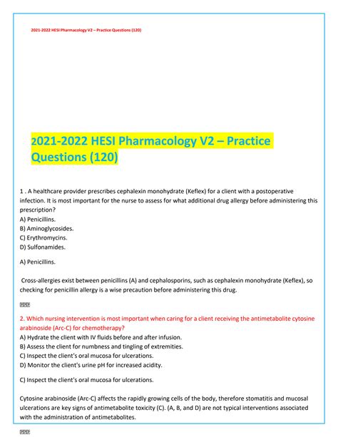 SOLUTION 2021 2022 Hesi Pharmacology V2 Practice Questions Studypool