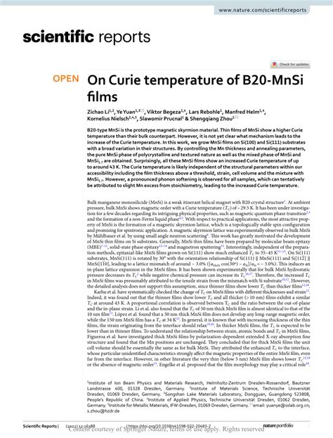 Pdf On Curie Temperature Of B Mnsi Films