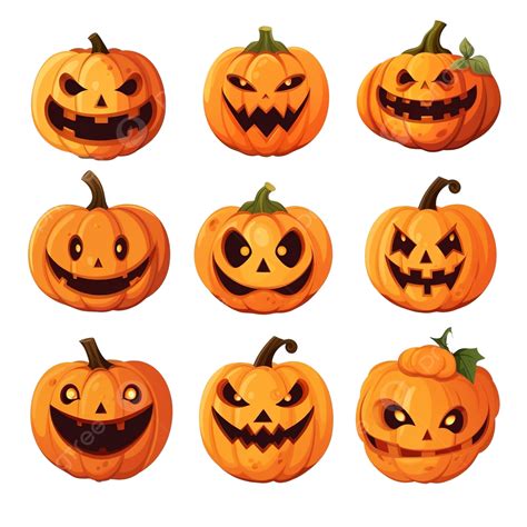 Conjunto De Calabazas De Halloween Terrible Sonrisa Png Ilustraci N