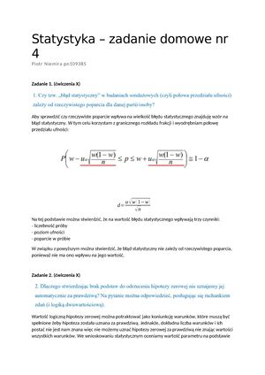 Niemira Piotr Statystyka Statystyka Zadanie Domowe Nr Piotr