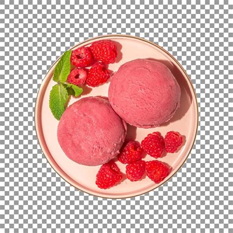 Premium Psd Tasty Raspberry Ice Cream Scoop With Raspberries On