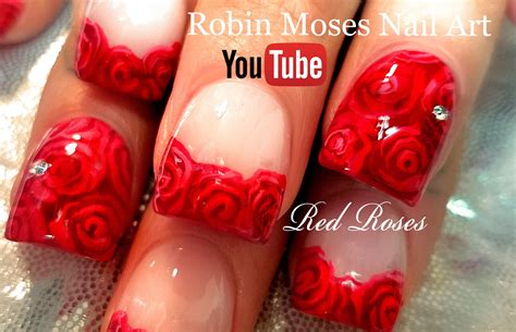 Nail Art By Robin Moses DIY Easy Red Rose Nails Romantic Roses Nail