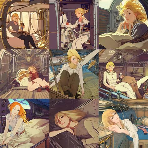 Blonde Female Airship Mechanic Waking Up In Her Stable Diffusion