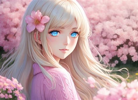 Aurora Beautiful Anime Girl In A Pink Flower Field Ai Generated Artwork Nightcafe Creator