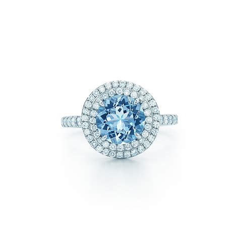 Tiffany Soleste ring in platinum with a .70-carat aquamarine and diamonds. | Tiffany & Co.