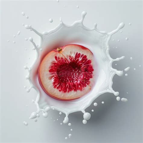 A Half Peach Submerged In A Crown Of Milk Splash Stock Illustration