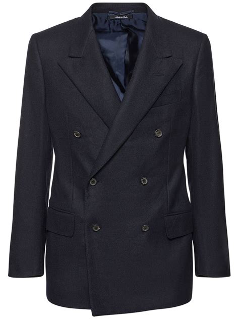 Dunhill Double Breasted Wool Cashmere Blazer Navy Editorialist