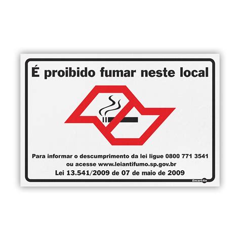 Placa É Proibido Fumar Lei Estadual SP