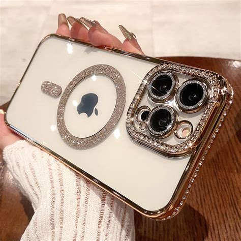 Dteck Magsafe Compatible Iphone 11 Pro Glitter Plating Case With Diamond Camera Lens Protector