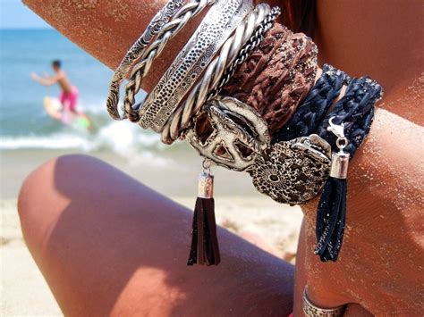 Boho Leather Wrap Bracelets And Stacked Silver Bangles By Happygolicky