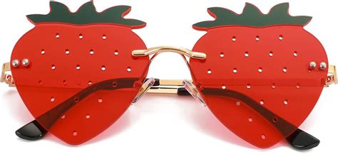 Jovakit Strawberry Shaped Sunglasses For Women Men Vintage New Rimless Sun Glasses