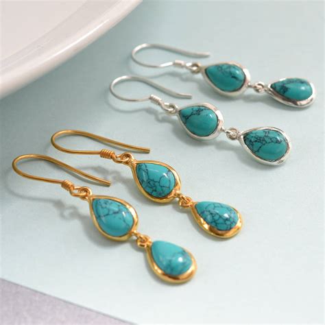 Silver Or Gold Turquoise Double Teardrop Earrings By Martha Jackson