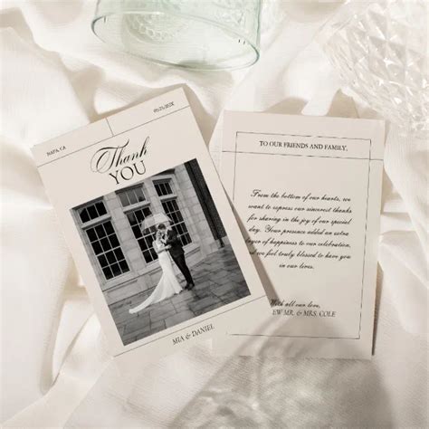 Elegant Vintage Black White Wedding Photo Thank You Card Zazzle