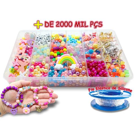 Material Para Fazer Bijuteria Pulseira Miçanga Kit Infantil cm em