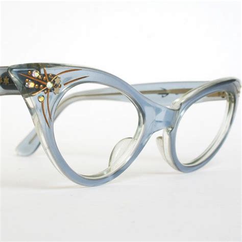 Vintage Cat Eye Glasses Translucent Blue With Rhinestones Etsy