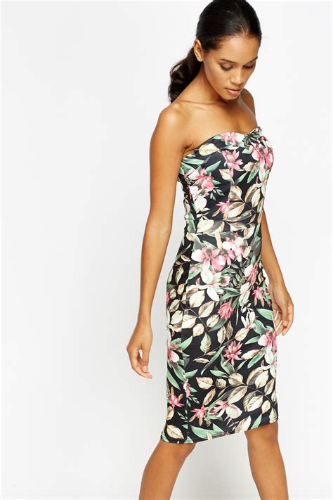 Wild Floral Bandeau Bodycon Dress Just £5