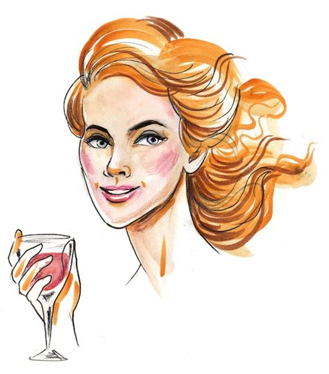 Premium Photo Beautiful Blonde Woman With A Glass Of Red Wine Ink