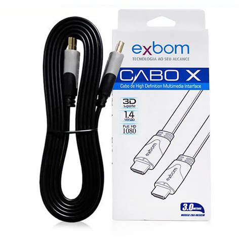 Cabo HDMI Achatado 3 Metros Versão 1 4 Conector Banhado a Ouro EXBOM