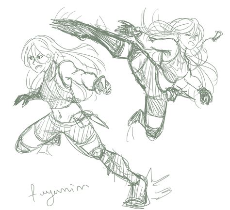 Female Fighting Poses Drawing