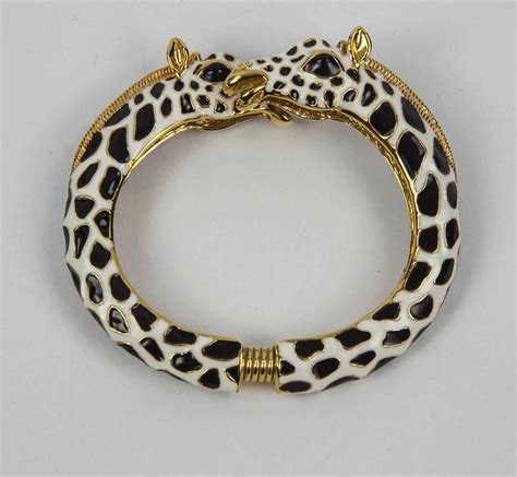 Striking Kjl White And Black Enamel Giraffe Bangle Cuff Bracelet And