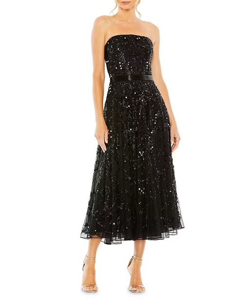 Shop Mac Duggal Embellished Mesh Strapless Midi Dress Saks Fifth Avenue