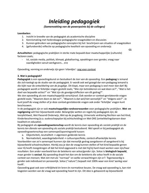 Inleiding Pedagogiek Ppt Sv Inleiding Pedagogiek Samenvatting Van De