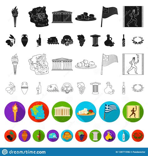 Country Greece Flat Icons In Set Collection For Design Greece And