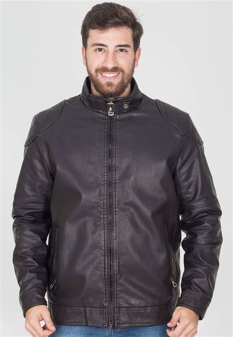 Jaqueta Courino Peluciada Masculina Recorte Gola Alta