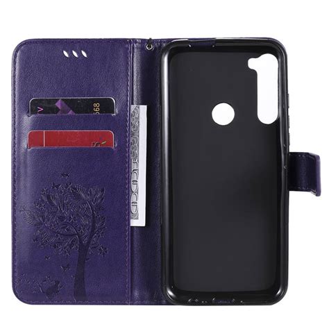 Motorola One Fusion Plus Embossed Tree Cat Butterfly Wallet Stand Case