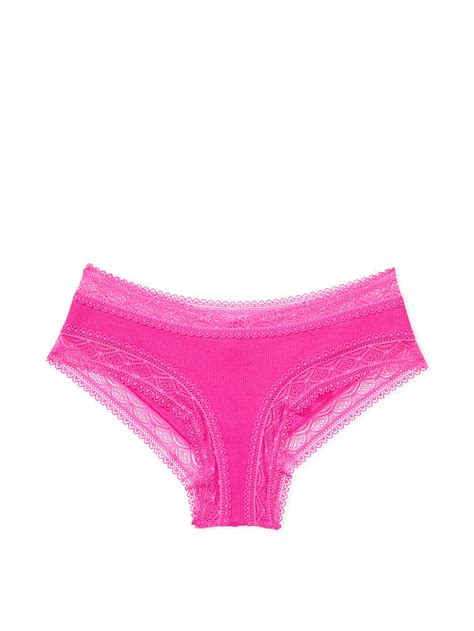 Lace Waist Ribbed Cotton Cheeky Panty Image Number Null