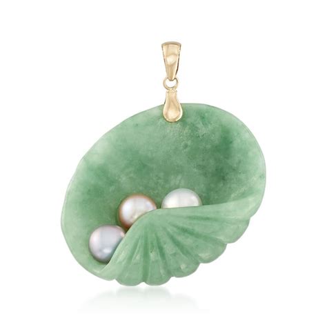 Green Jade And 6 6 5mm Multicolored Cultured Pearl Shell Pendant In