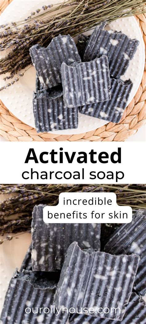 Activated Charcoal Soap On Top Of A Basket With Lavenders In The