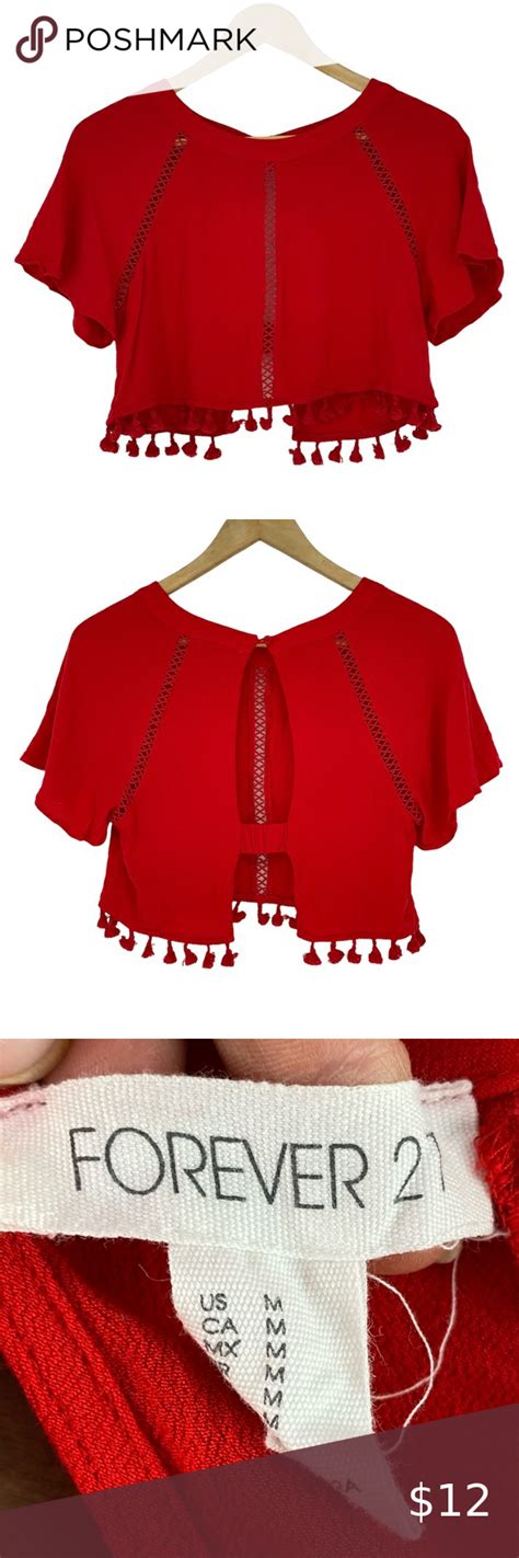 Forever 21 Red Open Back Cropped Top With Tassels M Forever 21 Red