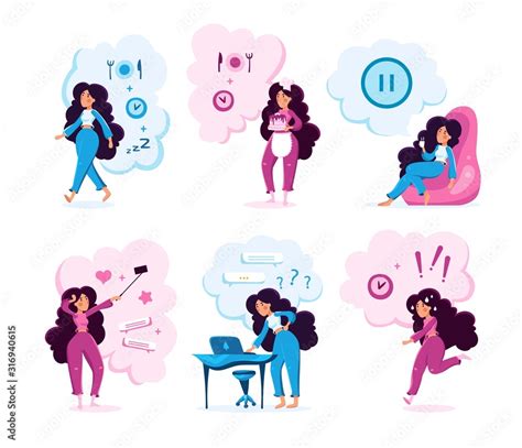 Modern Woman Daily Routine Trendy Flat Vector Characters Set Young Lady Planning Diet Baking