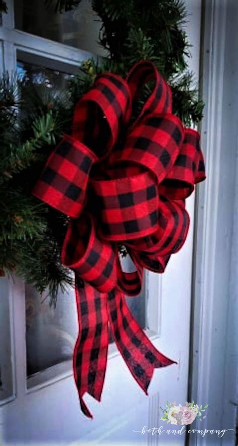 Red And Black Buffalo Plaid Wreath Bow Farmhouse Christmas Etsy