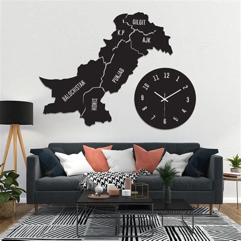 Pakistan Wooden Map Wall Clock Decorative Modern Design Wall D Cor