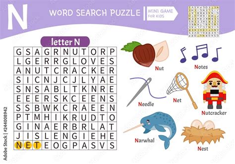 Words Puzzle Children Educational Game Learning Vocabulary Letter N