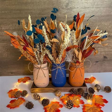 Farmhouse Mason Jar Fall Decor Autumn Table Centerpiece Rustic Fall